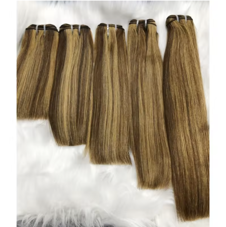 Top Quality Raw Mink Brazilian Hair Bundles Funmi Silky Straight Style Piano Color 4/27 Double Drawn Hair Quality